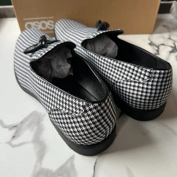 ASOS Houndstooth White Black Dress Loafers Size 11 - Picture 6 of 8